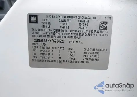 2015 Chevrolet Equinox Ls z USA, uszkodzony, nr VIN 2GNALAEKXF6204923